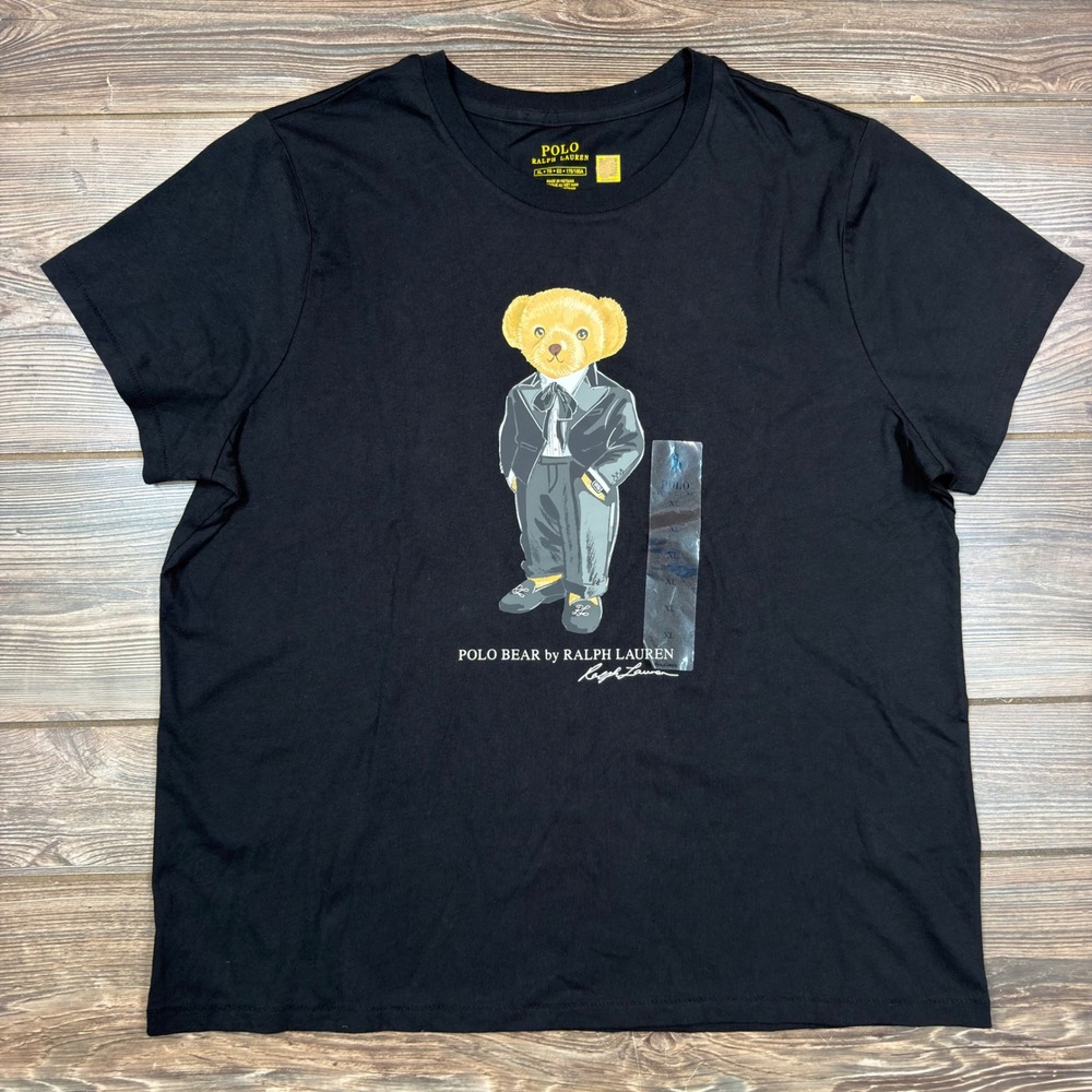 Polo Ralph Lauren Women Size XL T-Shirt Black Tuxedo Polo Bear Graphic